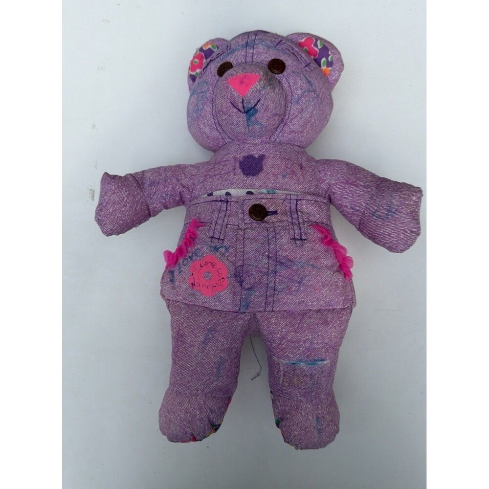Vintage Tyco 16" Doodle Bear Purple Denim Plush Stuffed Animal